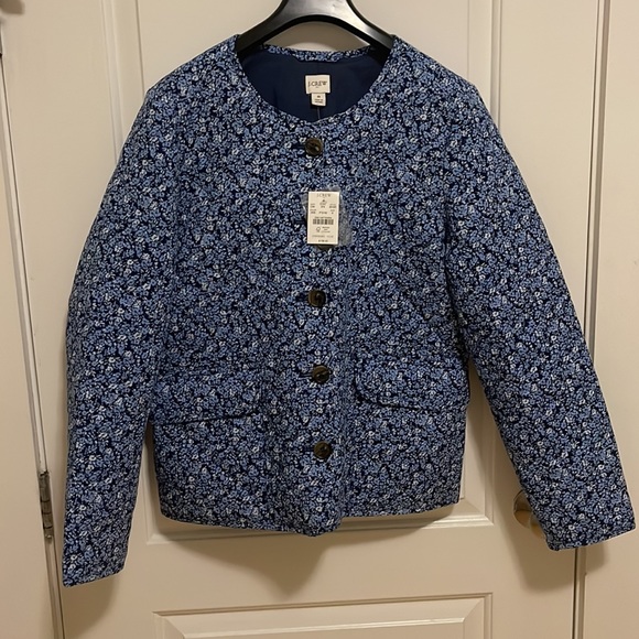 J.Crew Blue Quilted Jacket Size 8 - Picture 3 of 13